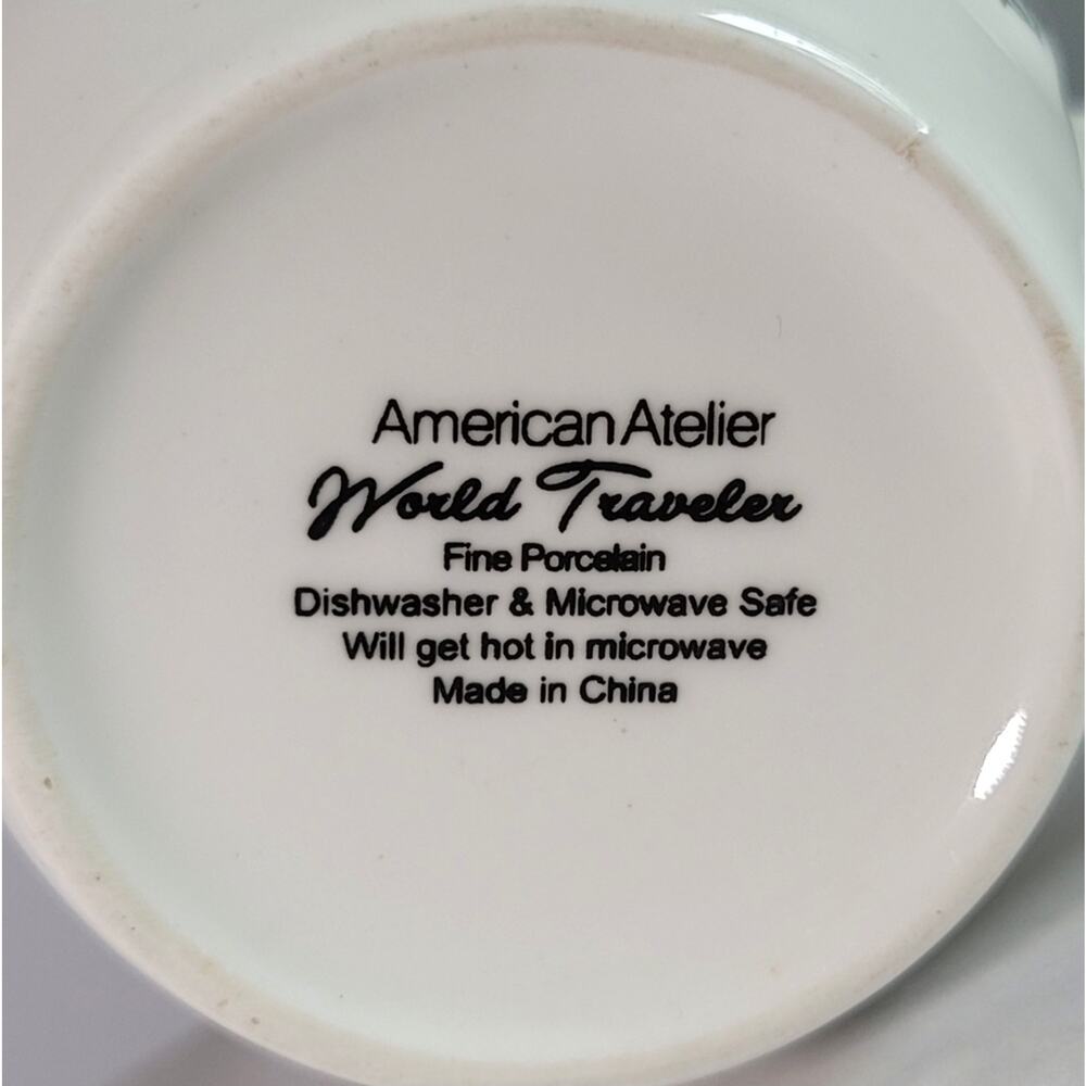 American Atelier World Traveler Fine Porcelain French Bonjour Coffee Mug - Picture 8 of 11